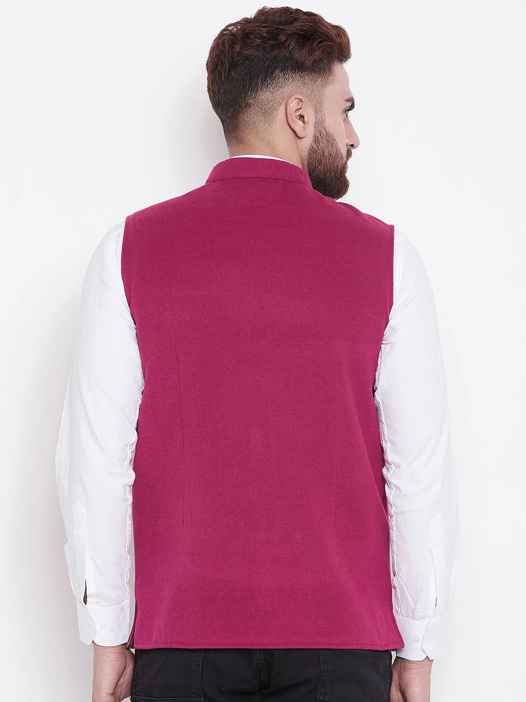 Men's Pink Blended Wool Nehru Jacket - Even Apparels