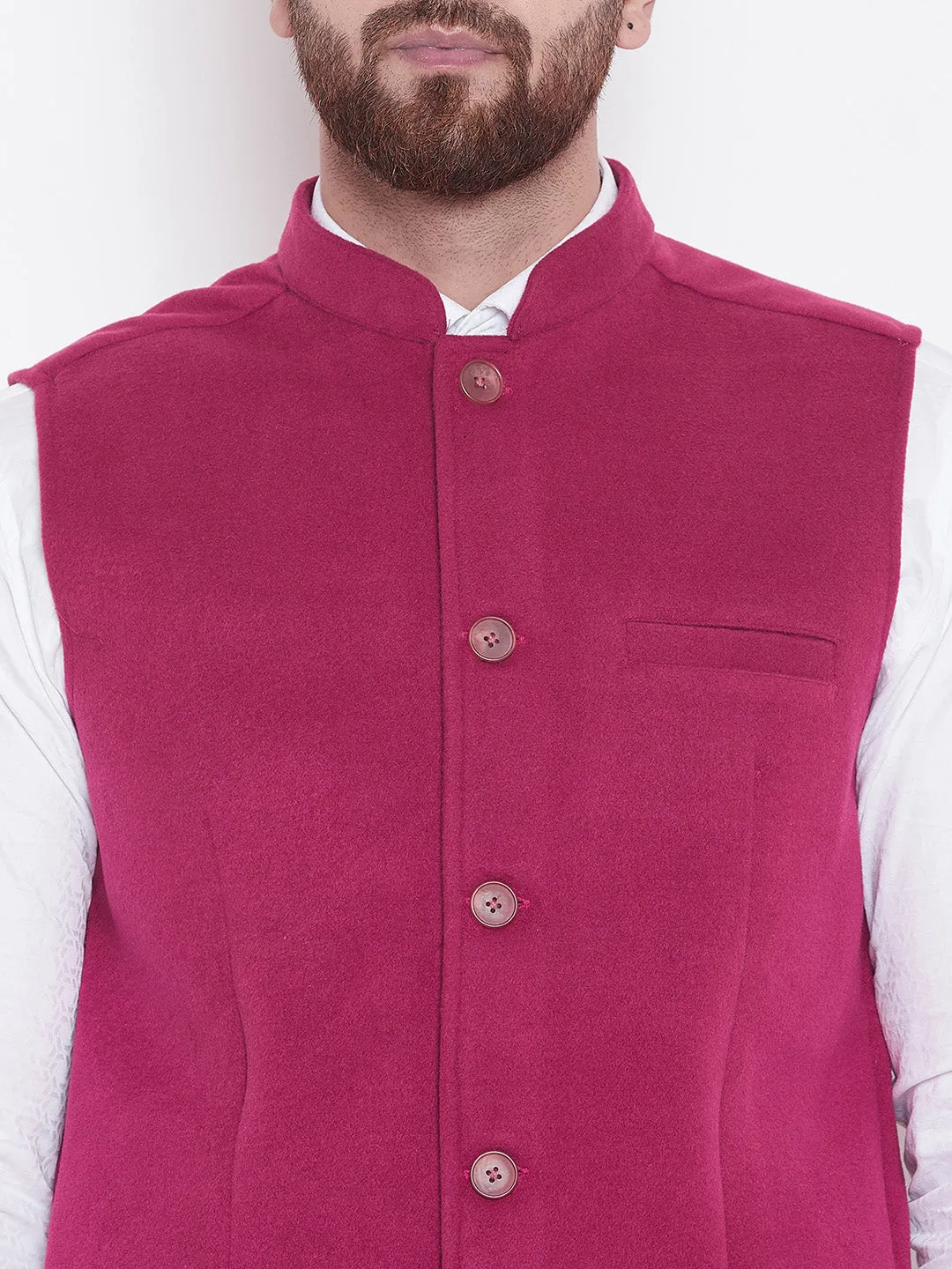 Men's Pink Blended Wool Nehru Jacket - Even Apparels