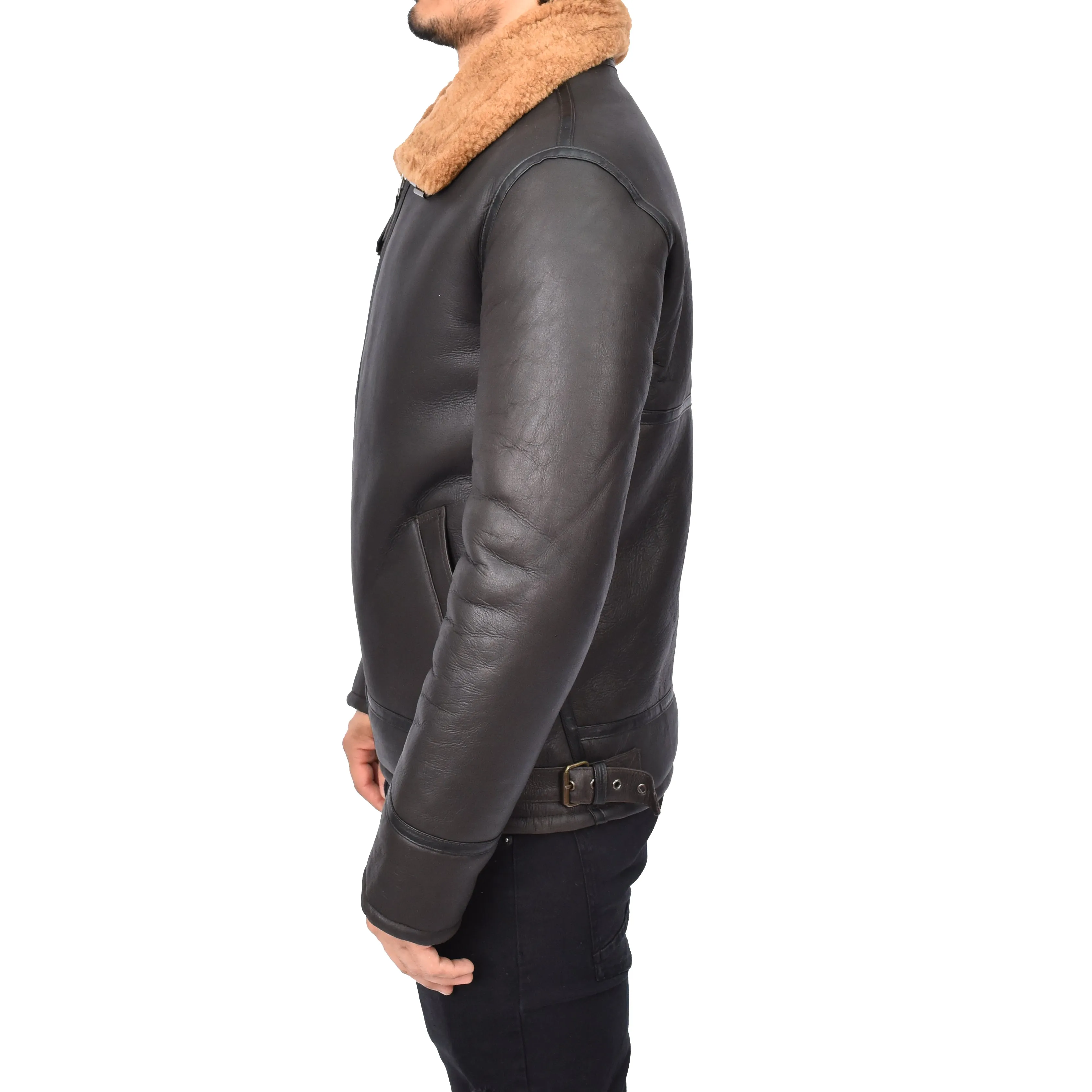 Men's Top Gun Style Real Sheepskin Jacket Brown Jannick
