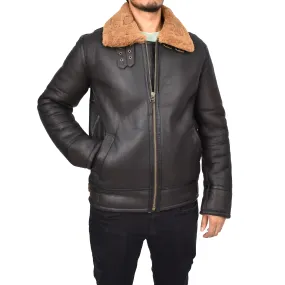 Men's Top Gun Style Real Sheepskin Jacket Brown Jannick