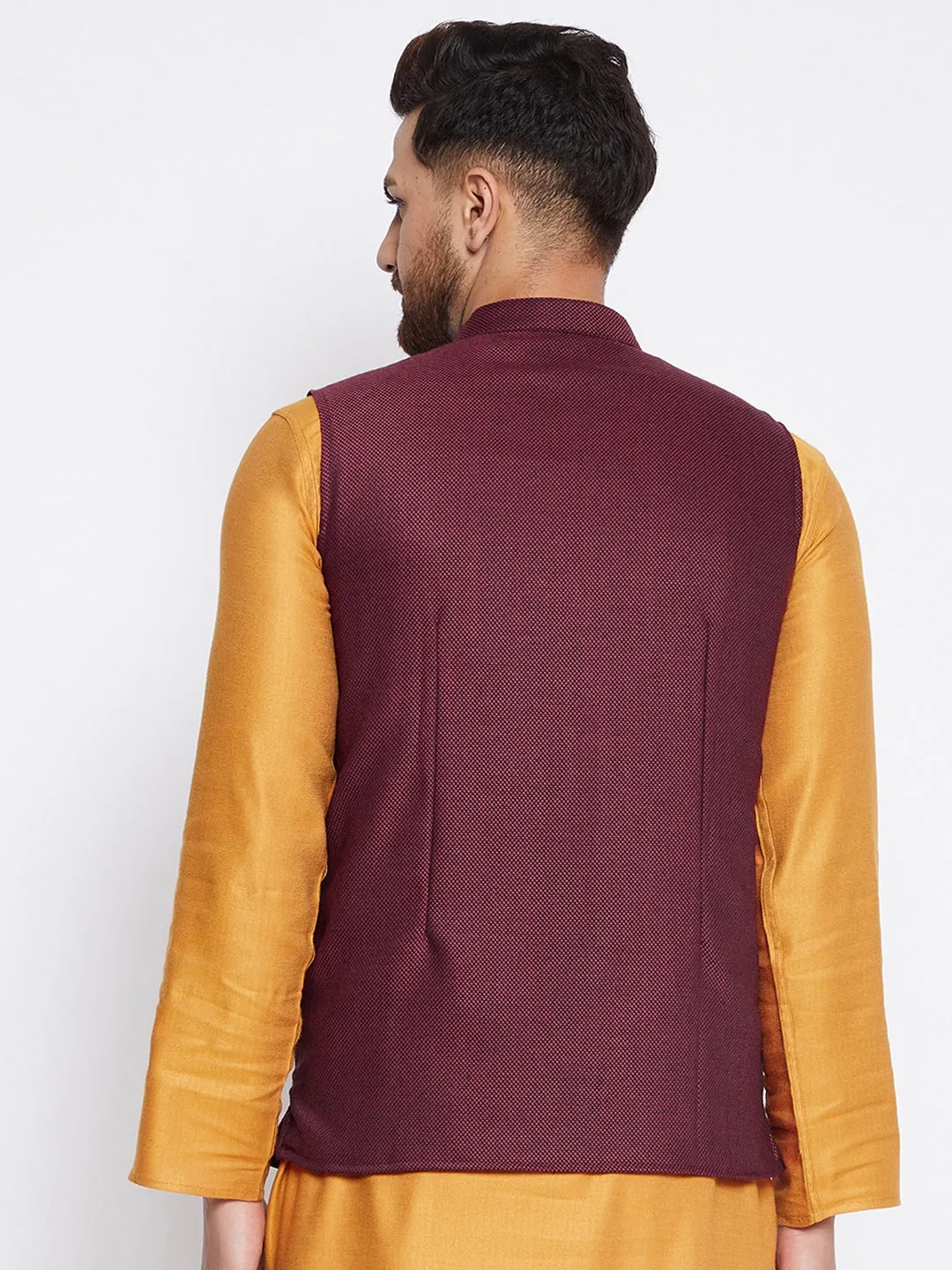 Men's Woven Design Nehru Jacket - Even Apparels