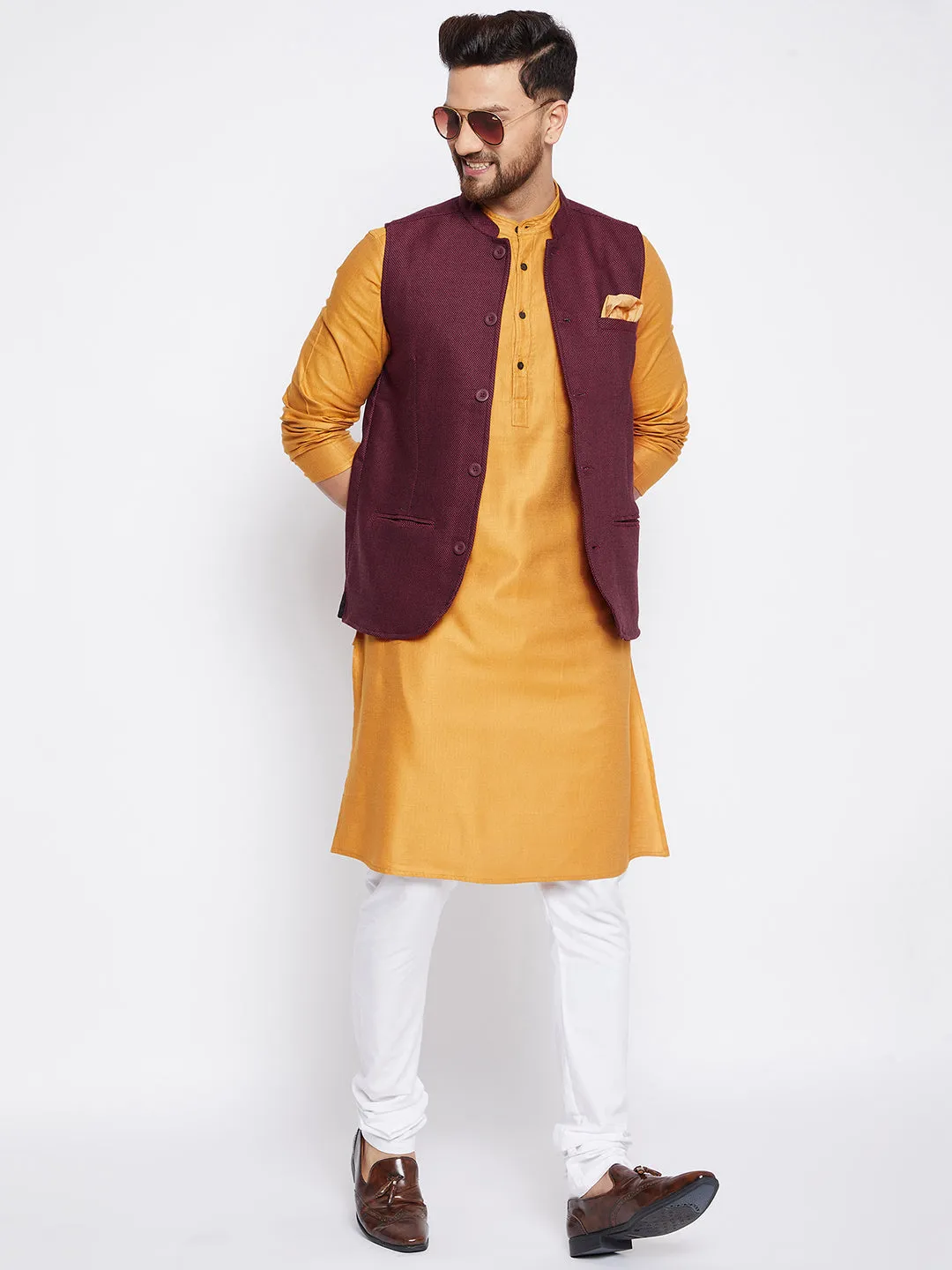 Men's Woven Design Nehru Jacket - Even Apparels