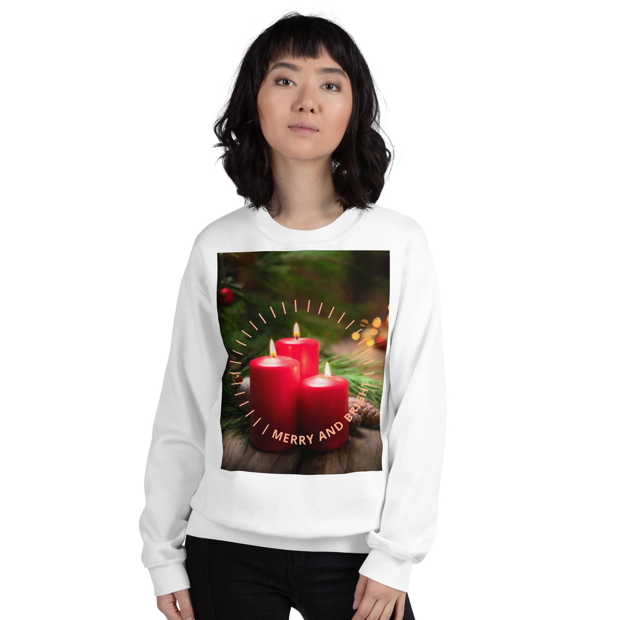 Merry And Bright Christmas Sweatshirt (Glamourange Christmas Sweatshirt Womens)