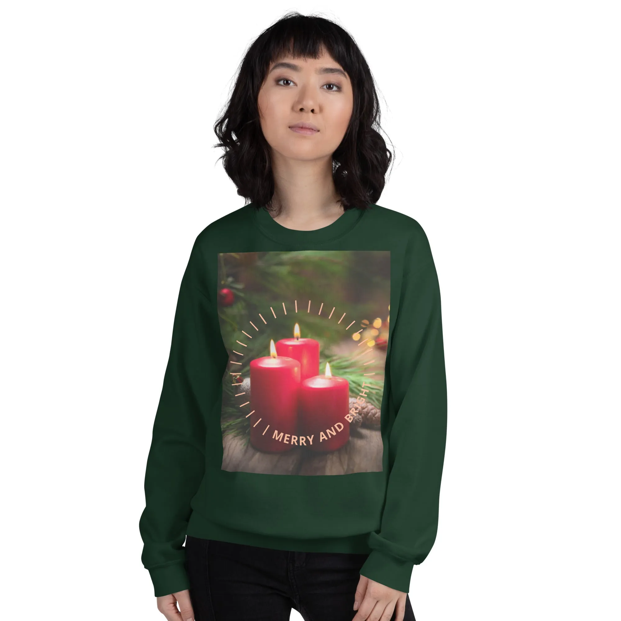 Merry And Bright Christmas Sweatshirt (Glamourange Christmas Sweatshirt Womens)