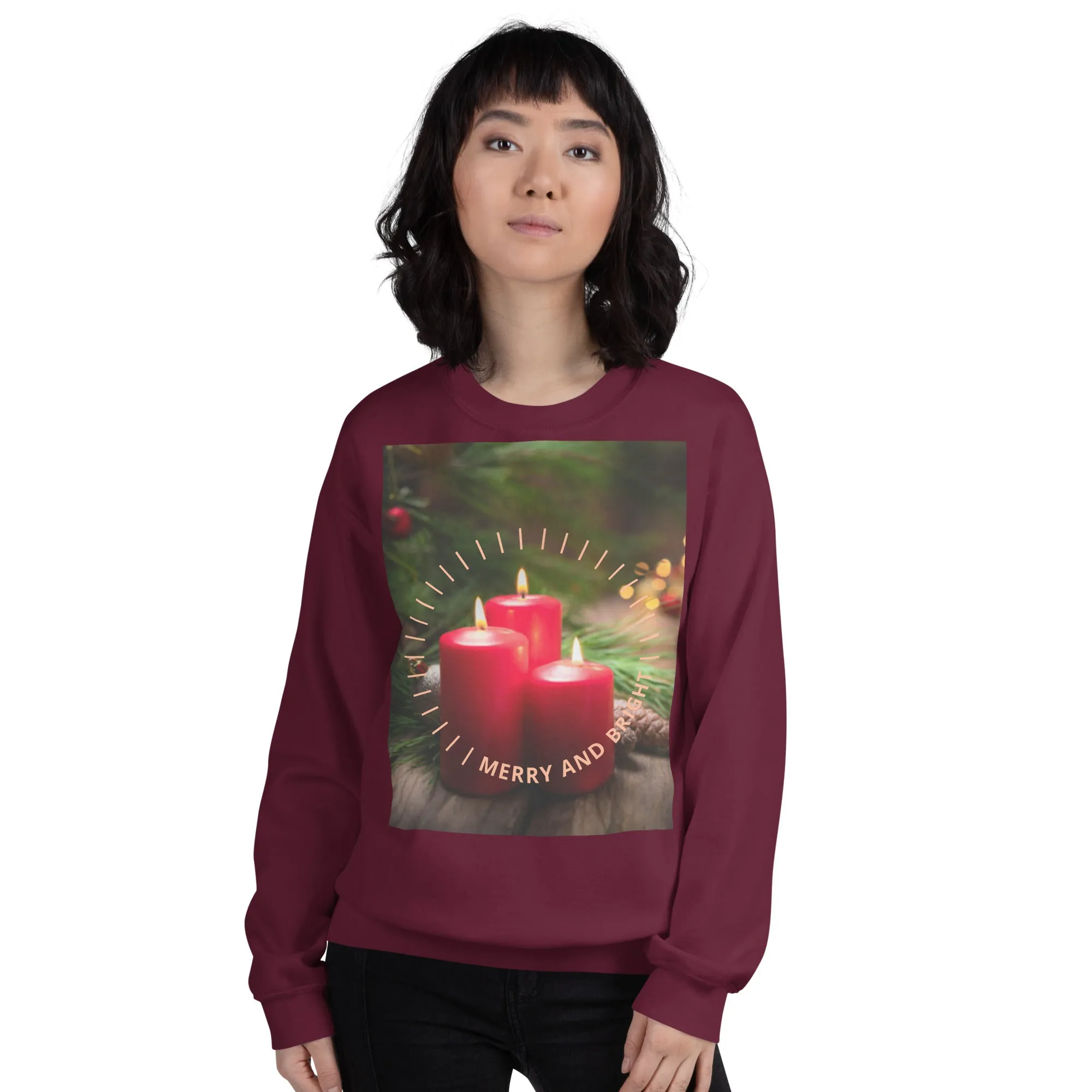Merry And Bright Christmas Sweatshirt (Glamourange Christmas Sweatshirt Womens)