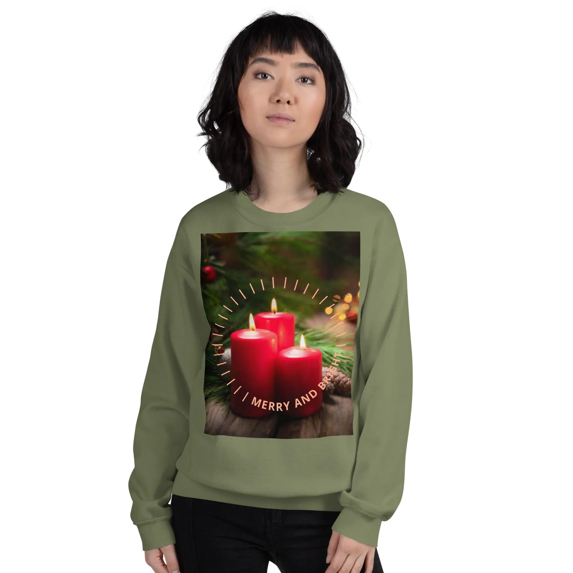 Merry And Bright Christmas Sweatshirt (Glamourange Christmas Sweatshirt Womens)