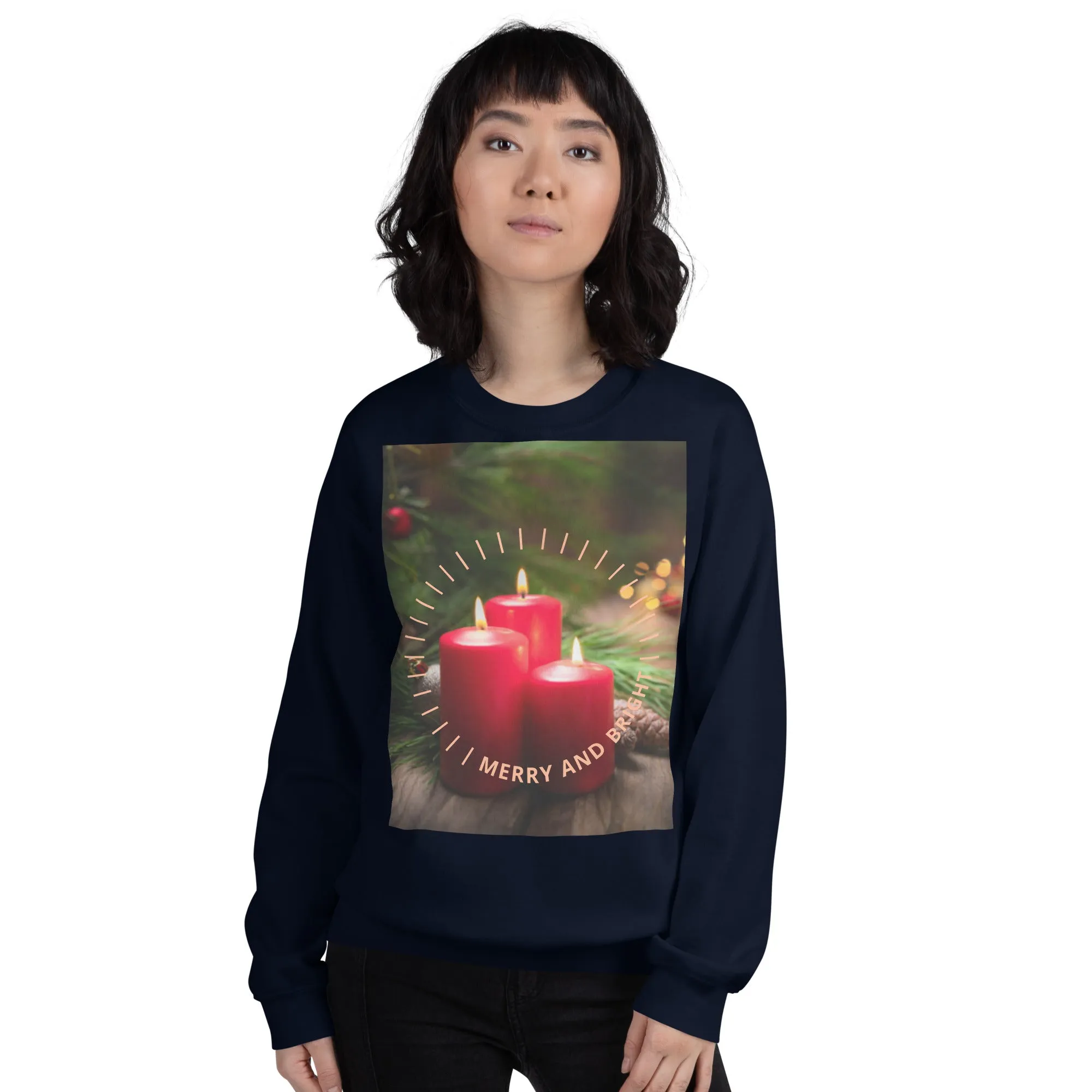 Merry And Bright Christmas Sweatshirt (Glamourange Christmas Sweatshirt Womens)