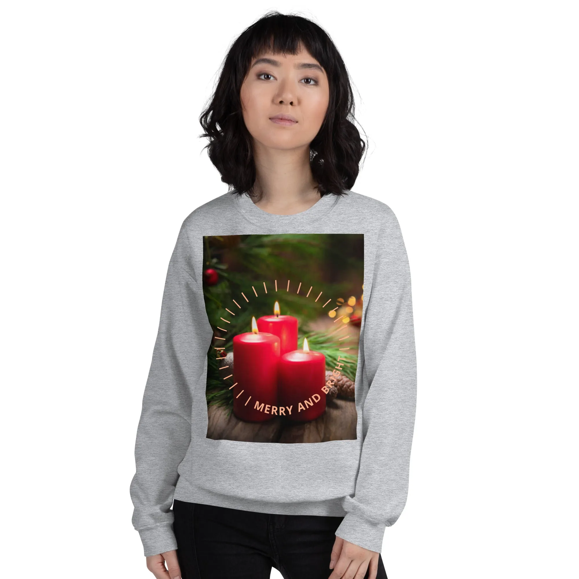 Merry And Bright Christmas Sweatshirt (Glamourange Christmas Sweatshirt Womens)