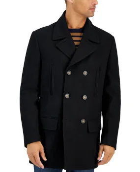 Michael Kors Men's Double-Breasted Black Overcoat Coat 46L Wool