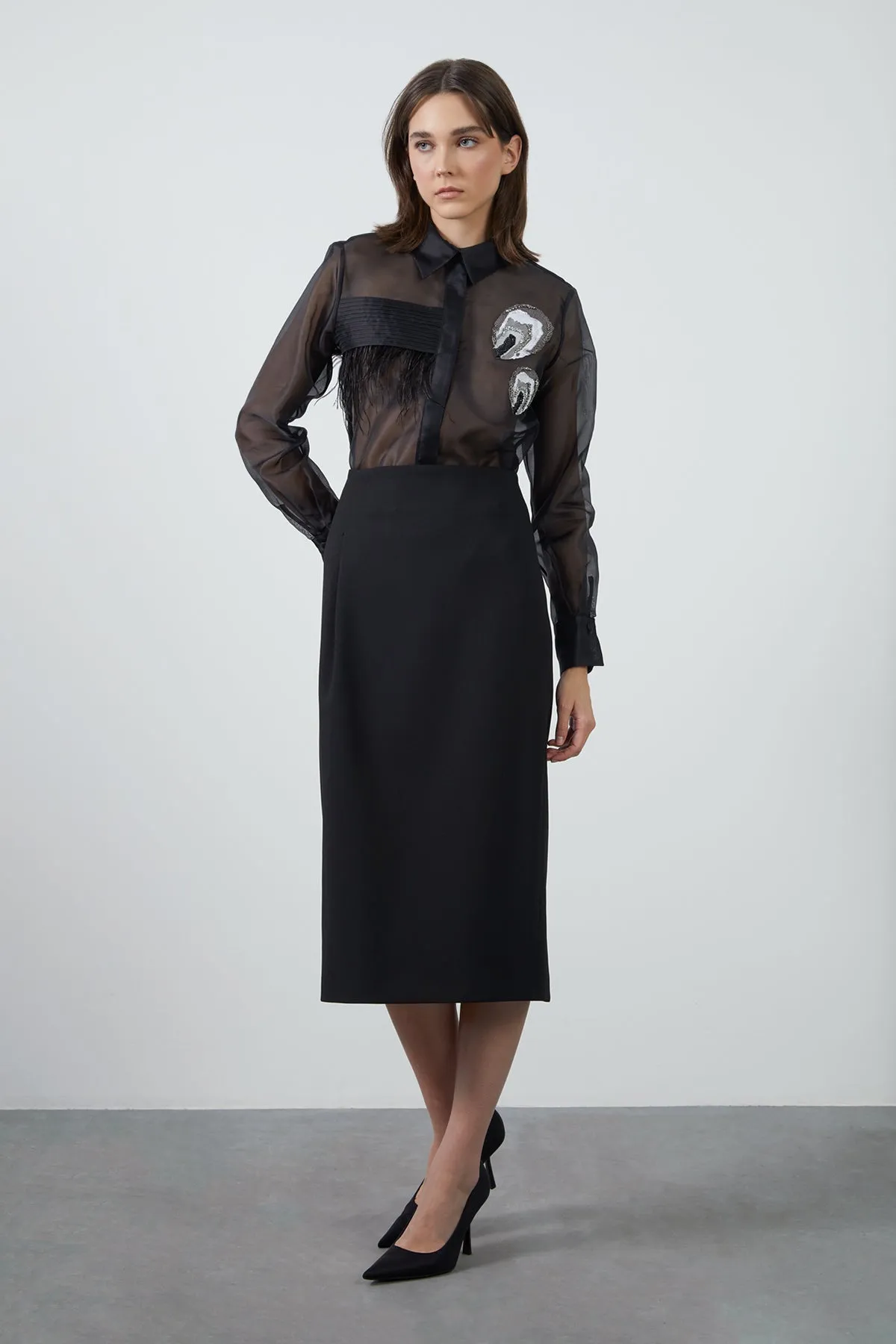Midi Straight Form Black Skirt