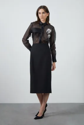 Midi Straight Form Black Skirt