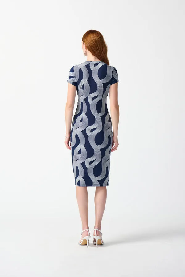 Midnight Blue/Vanilla Abstract Print Wrap Dress Style 242023