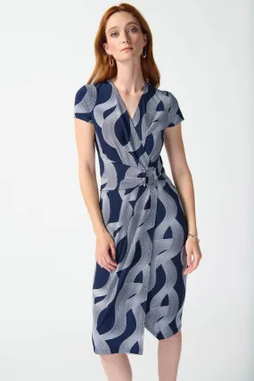 Midnight Blue/Vanilla Abstract Print Wrap Dress Style 242023