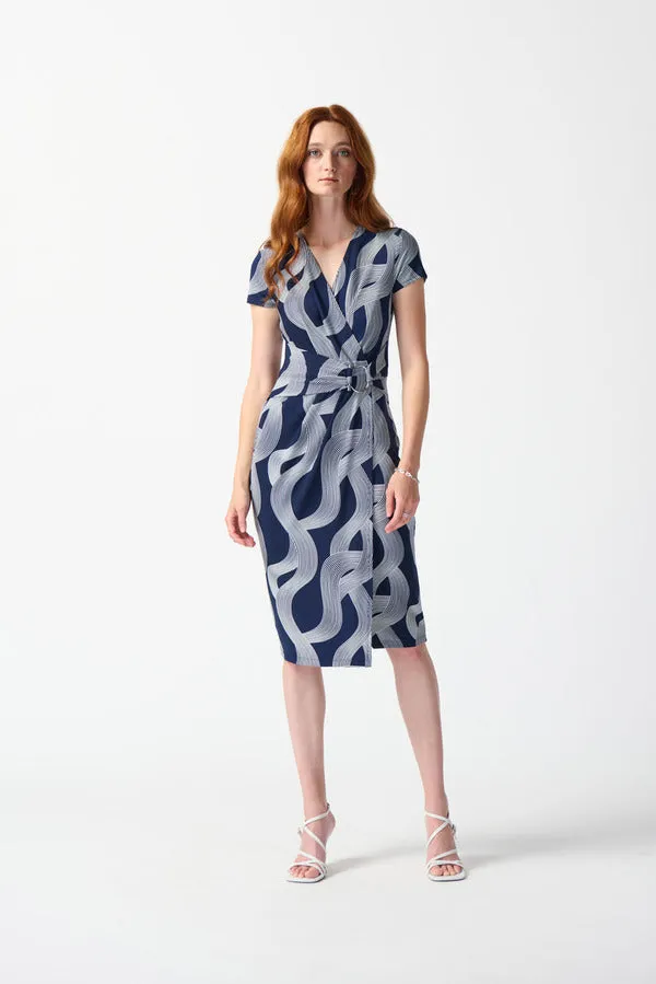 Midnight Blue/Vanilla Abstract Print Wrap Dress Style 242023