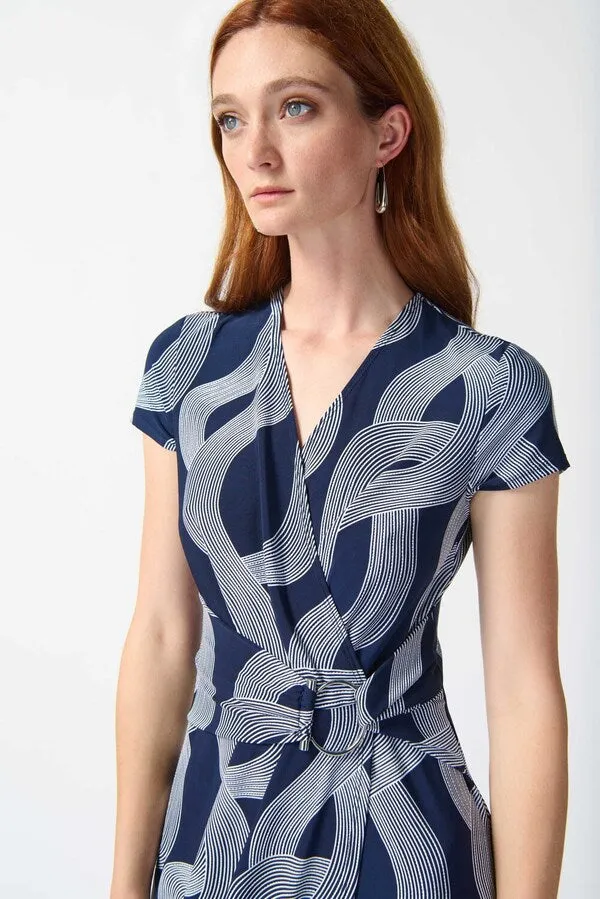 Midnight Blue/Vanilla Abstract Print Wrap Dress Style 242023