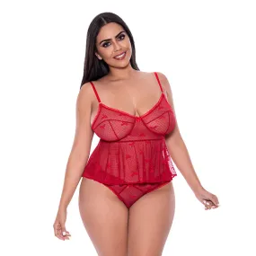 MS WLove Flutter Cami Panty Set Red QS