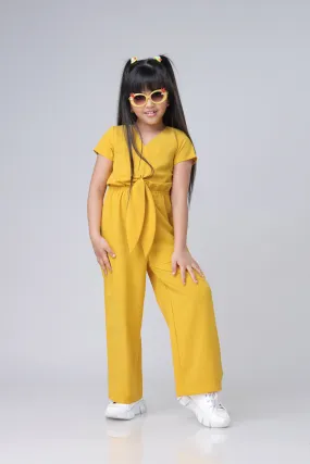 Mustard Waist Tie Up Jumpsuit For Girls