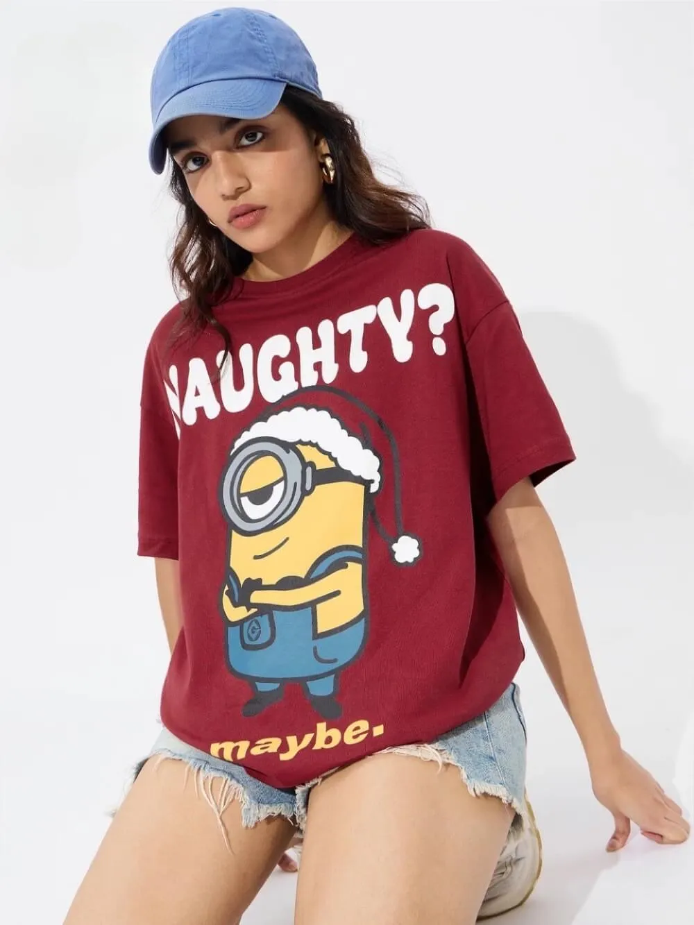 Naughty Minions Graphic Printed Lowest Price Womens Drop Shoulder T-shirt In Legacy Boutiques Bangladesh