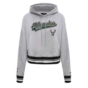 NBA MILWAUKEE BUCKS SCRIPT TAIL WOMEN'S RIB FLC CROPPED PO HOODIE (HEATHER GRAY/BLACK)