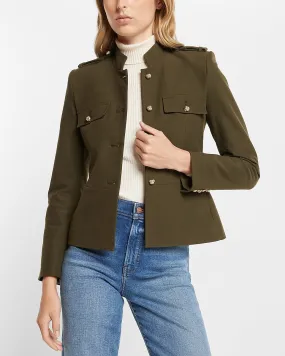 Novelty Gold Button Structured Jacket in Olive Green
