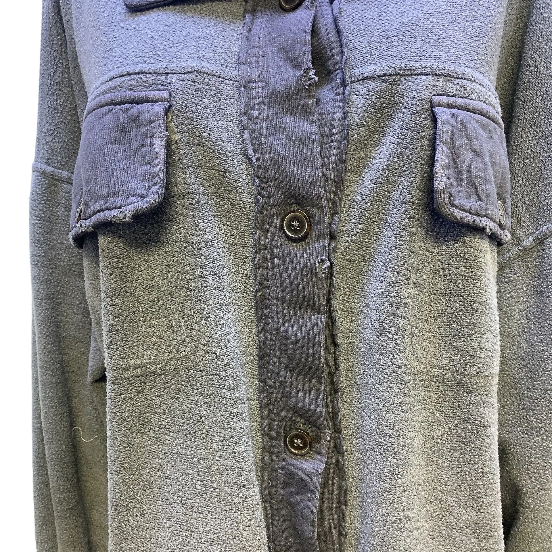 NWT Free People Gray Button-Up Distressed Fleece Jacket Size XLarge