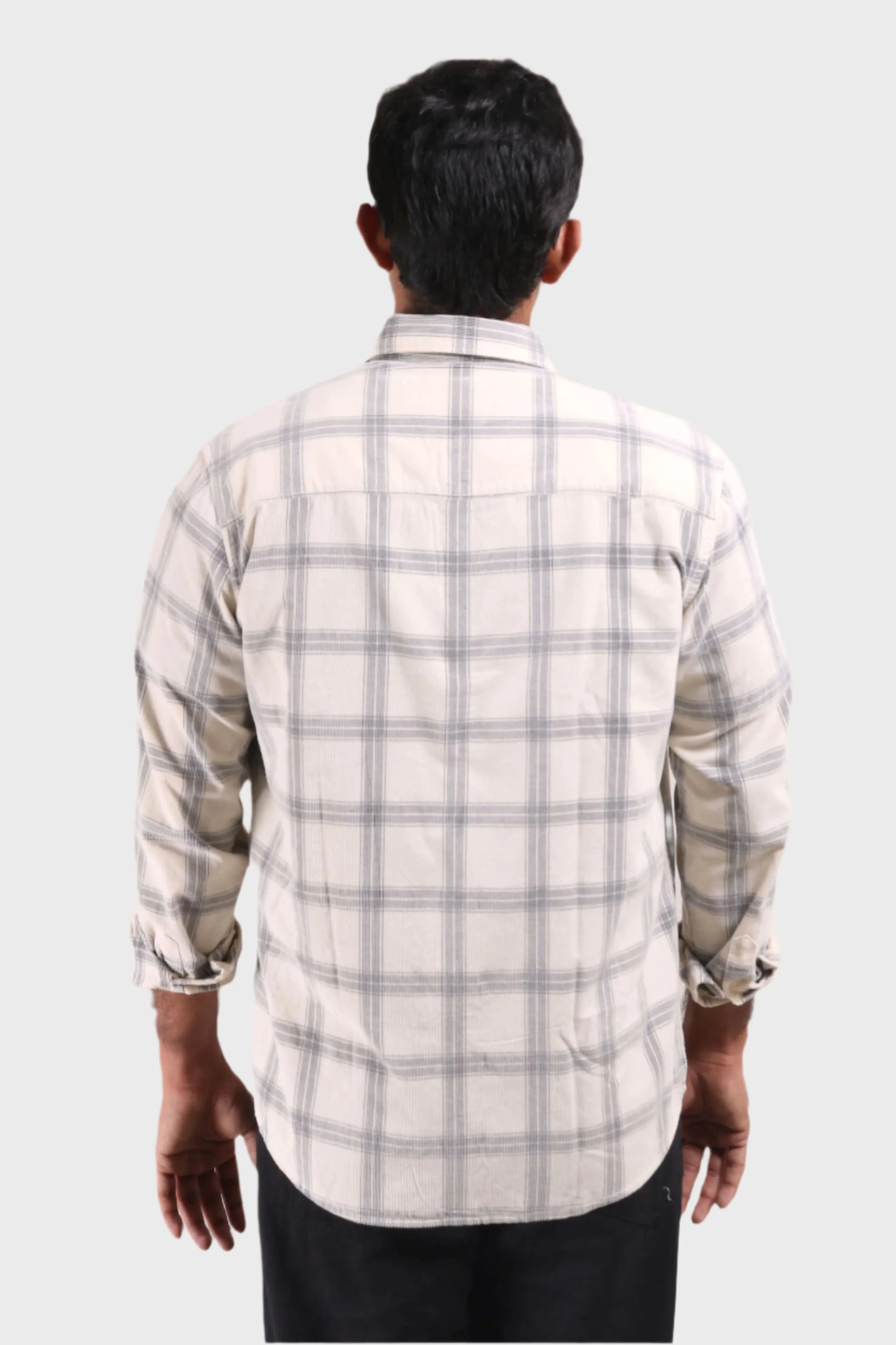OFF WHITE CHECKS FINE CORDUROY REGULAR FIT SHIRT