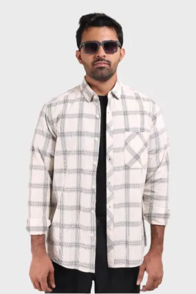 OFF WHITE CHECKS FINE CORDUROY REGULAR FIT SHIRT