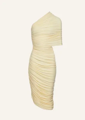 One shoulder draped midi dress in yellow