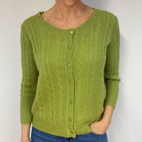 Pear Green Cable Cashmere Crew Neck Cardigan Medium
