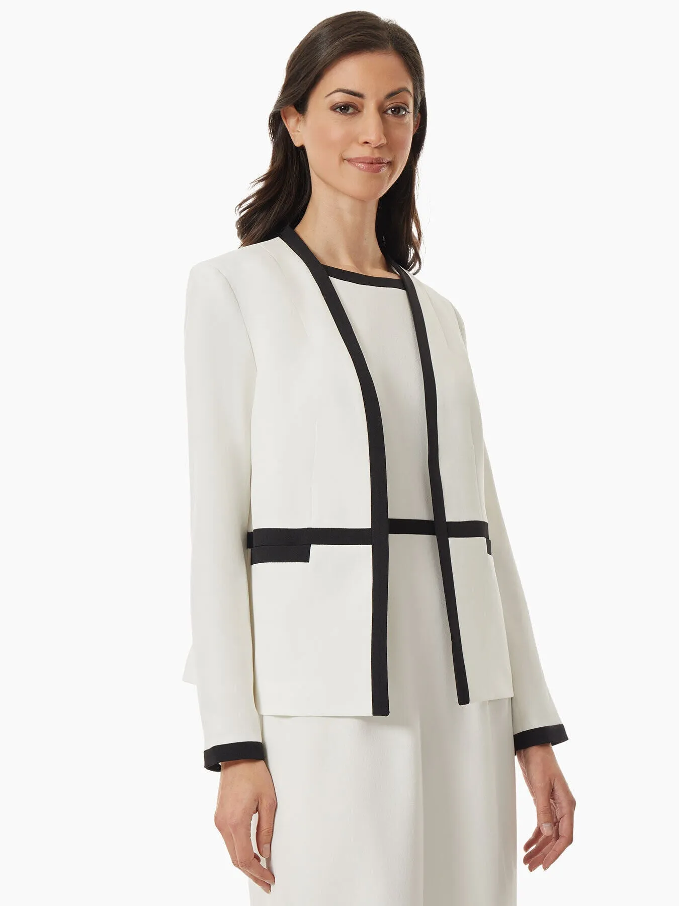 Petite Contrast Trim Framed Crepe Jacket
