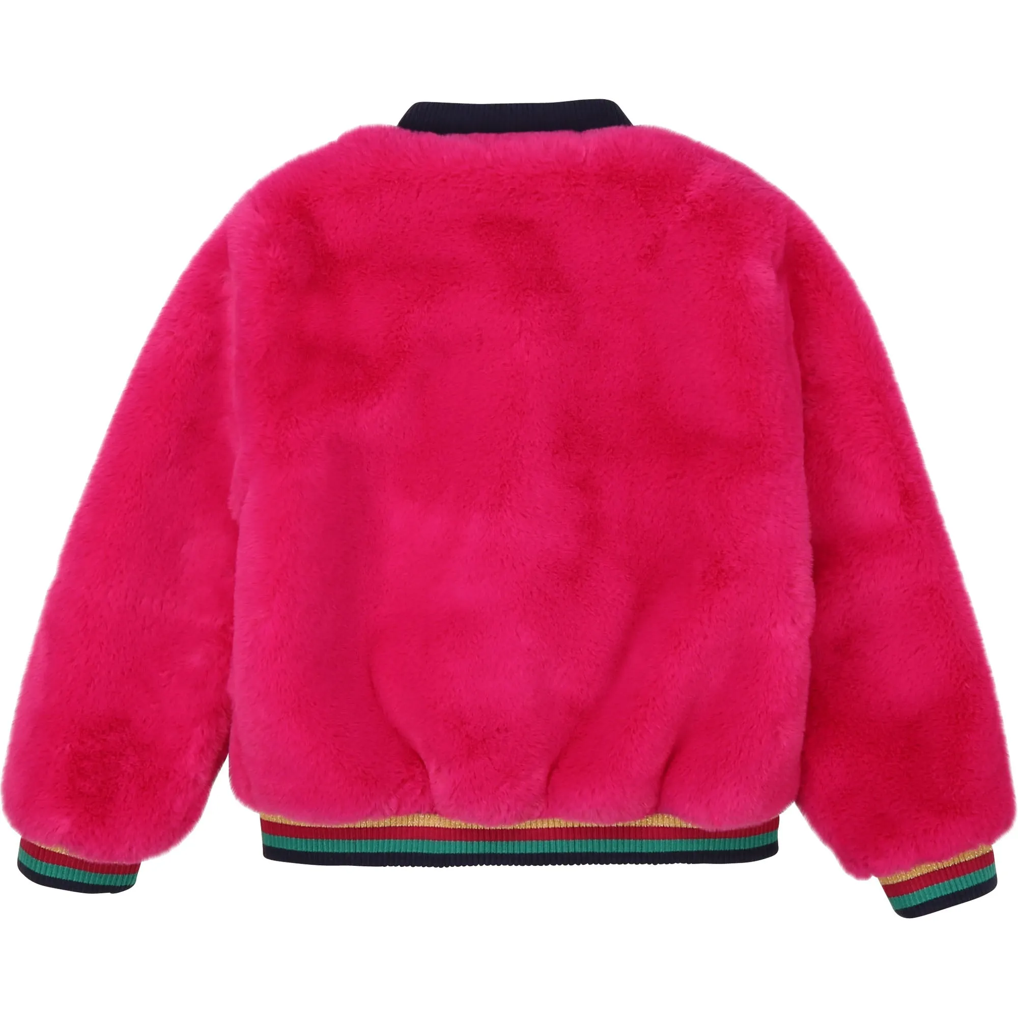 Pink Faux Fur Jacket with Star Embroidery