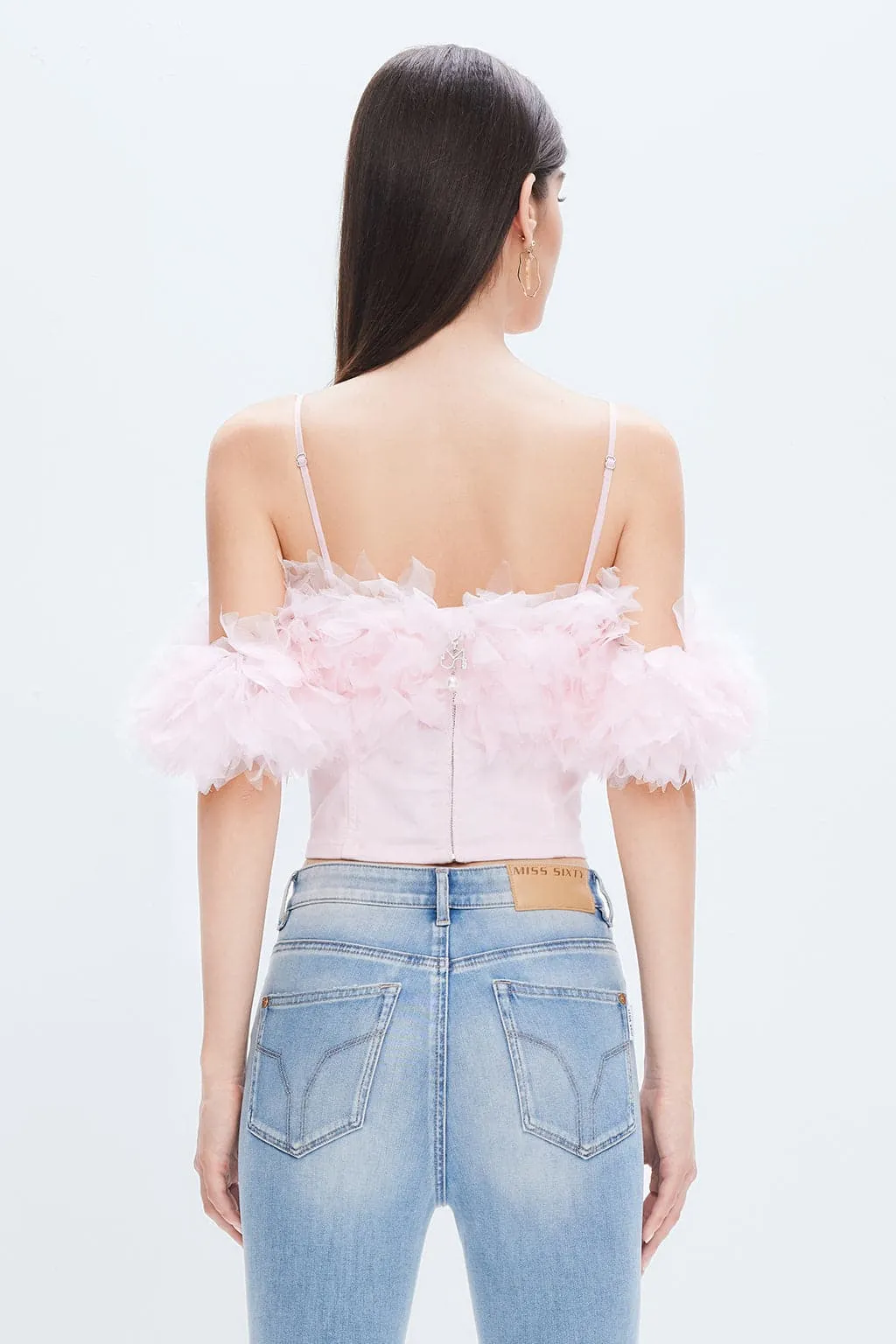 Pink Feather Denim Top