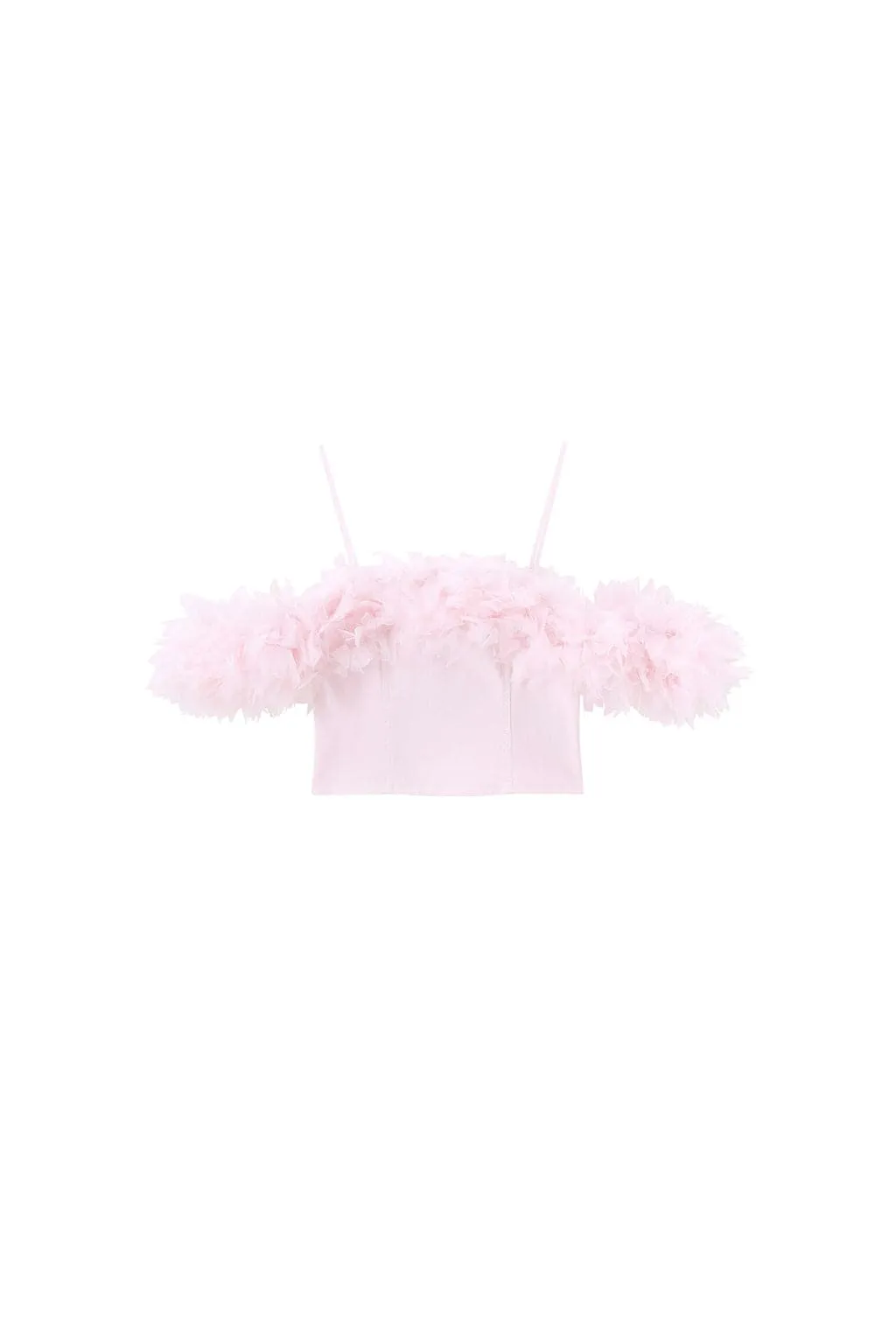 Pink Feather Denim Top