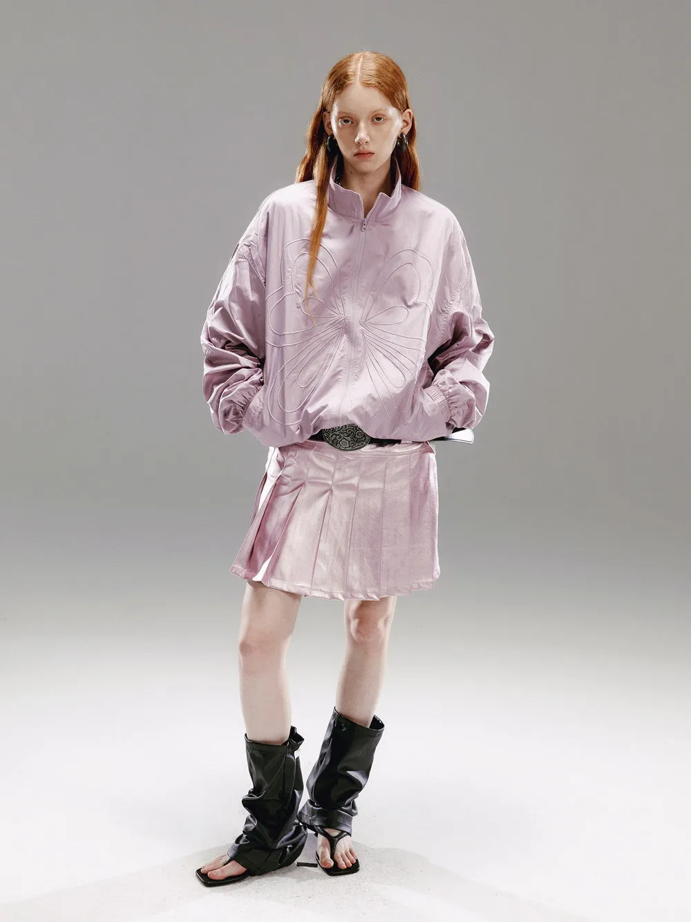 Pleatas Glossy Leather Mini-Skirt