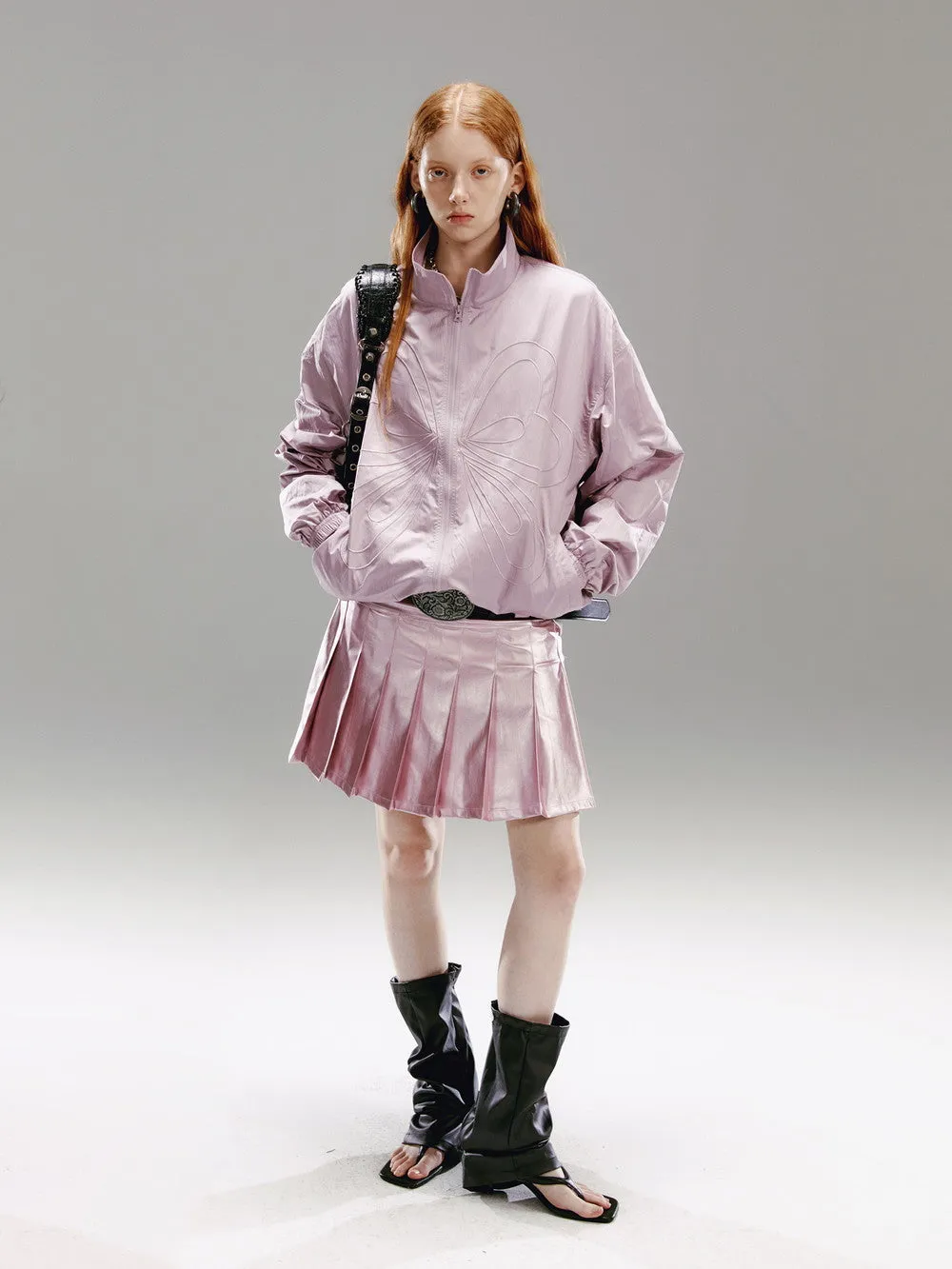 Pleatas Glossy Leather Mini-Skirt