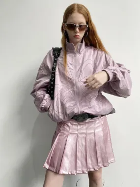 Pleatas Glossy Leather Mini-Skirt