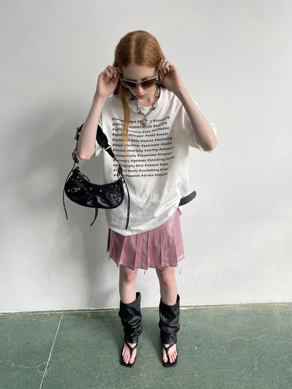 Pleatas Glossy Leather Mini-Skirt