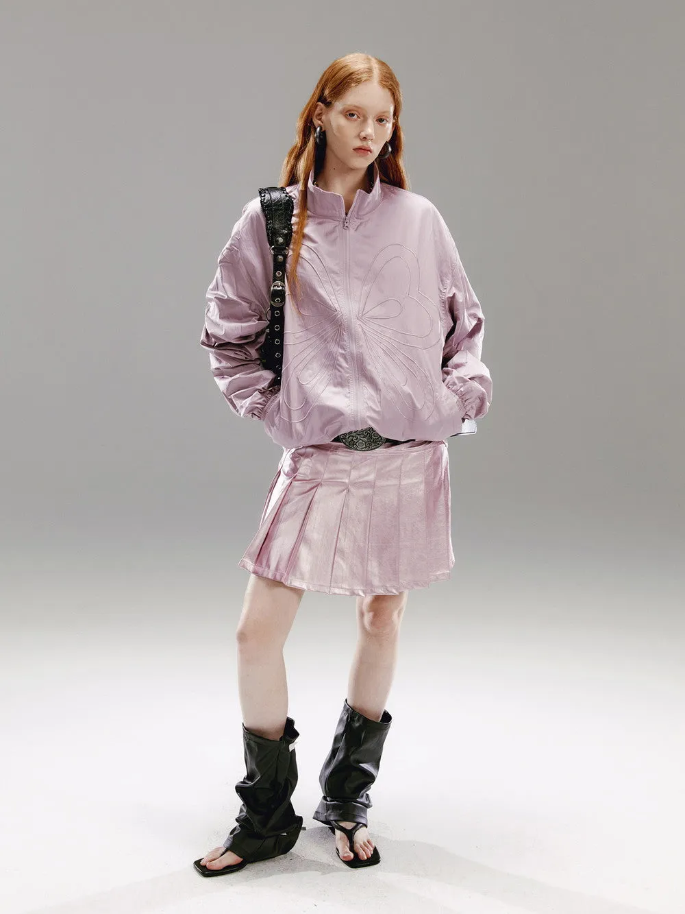 Pleatas Glossy Leather Mini-Skirt