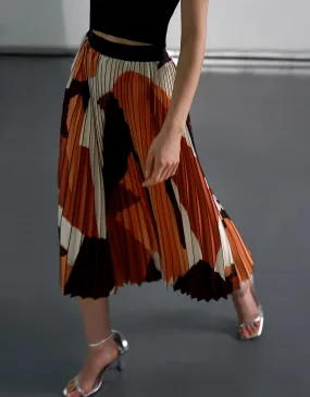 Pleated Art Print Skirt