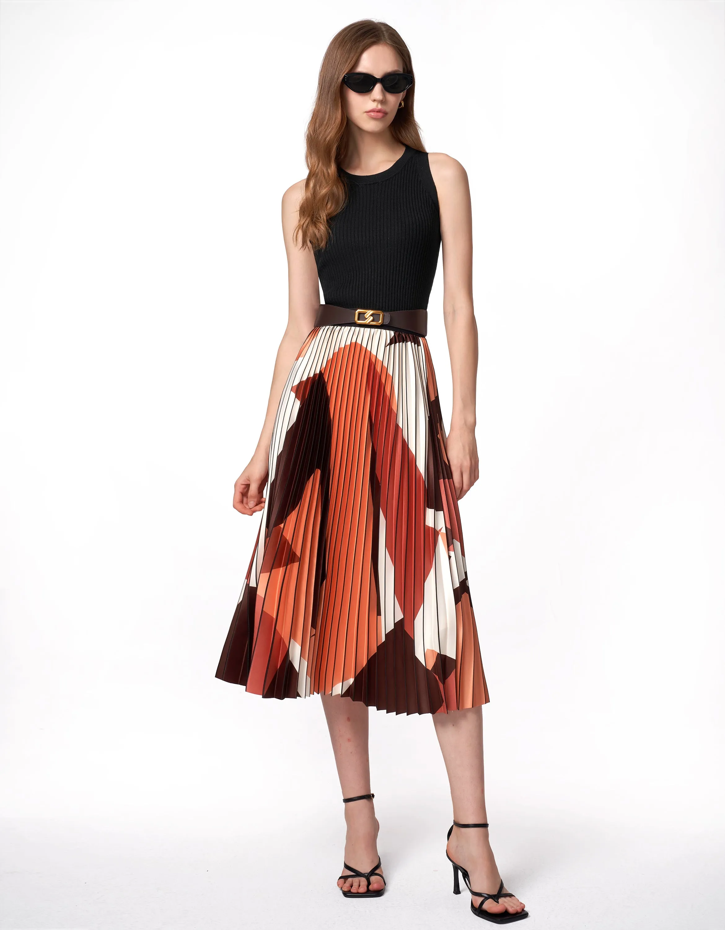 Pleated Art Print Skirt