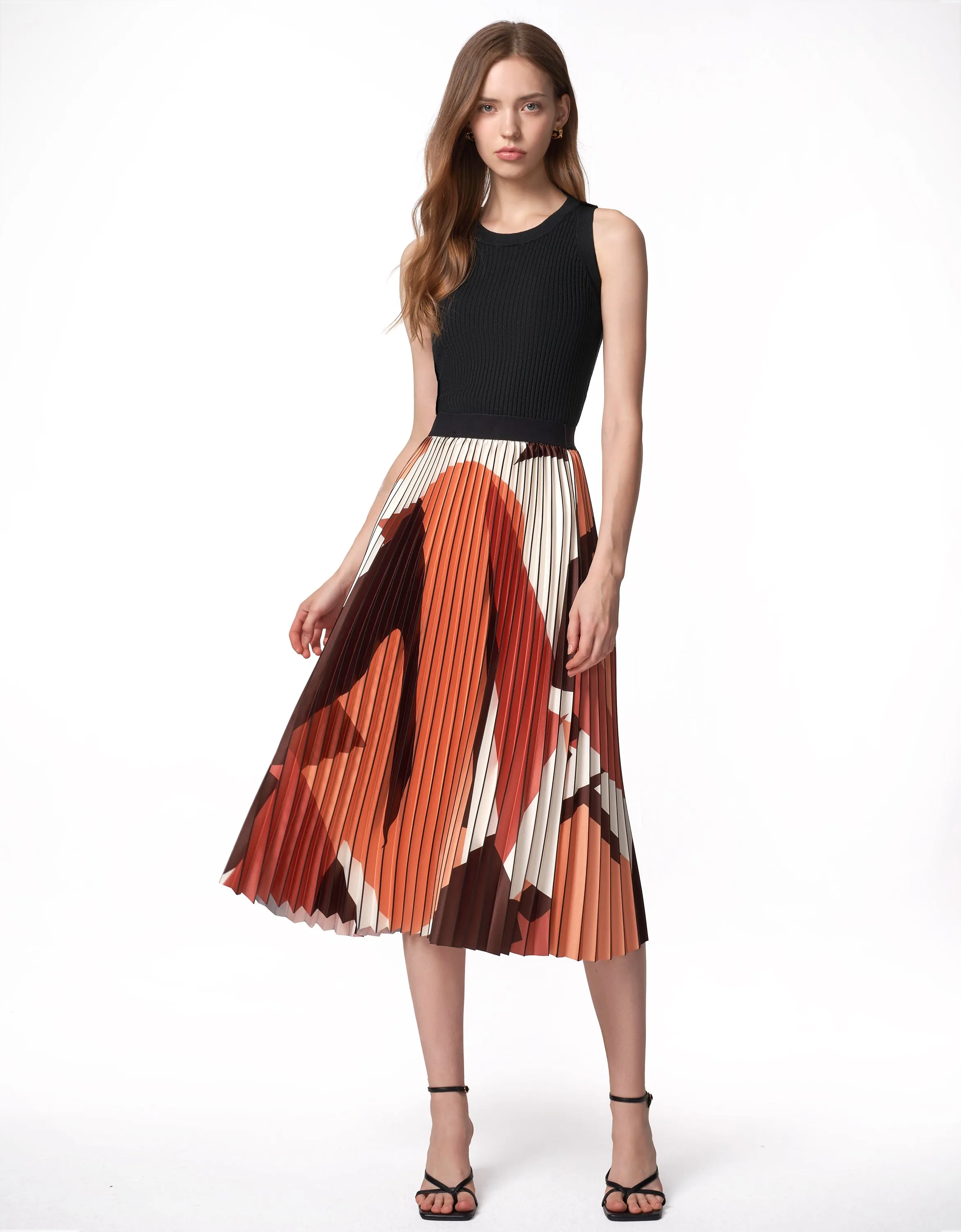 Pleated Art Print Skirt
