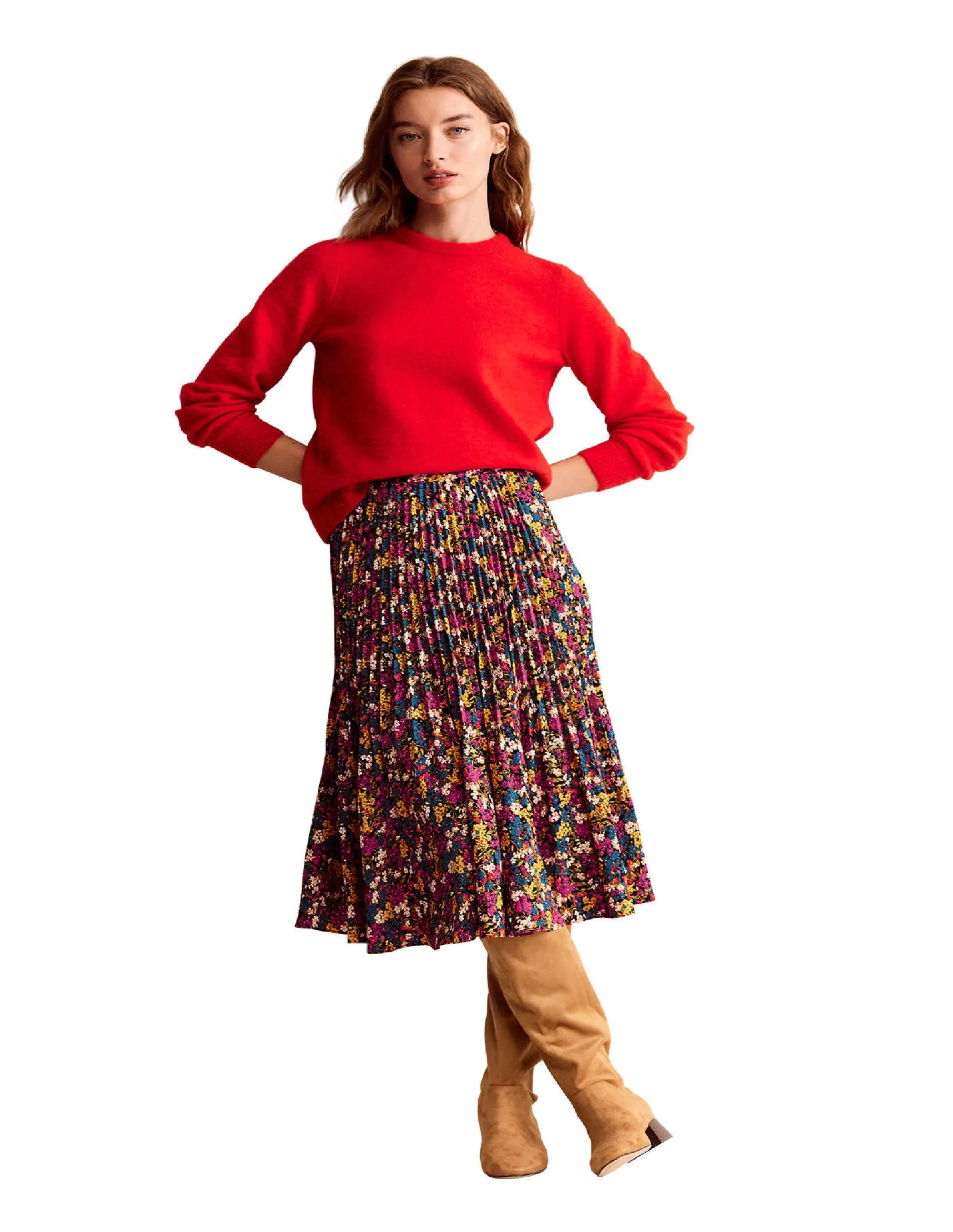 Pleated Midi Skirt-Multi, Botanic Dawn