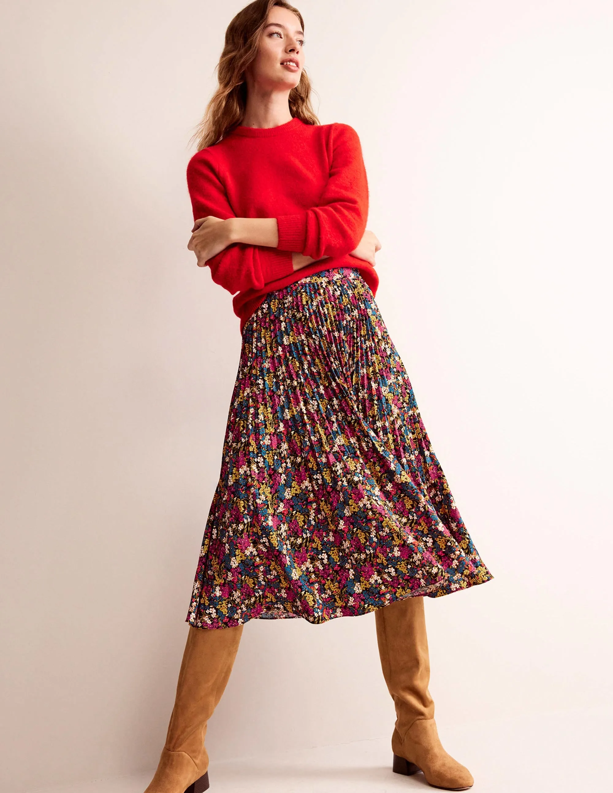Pleated Midi Skirt-Multi, Botanic Dawn
