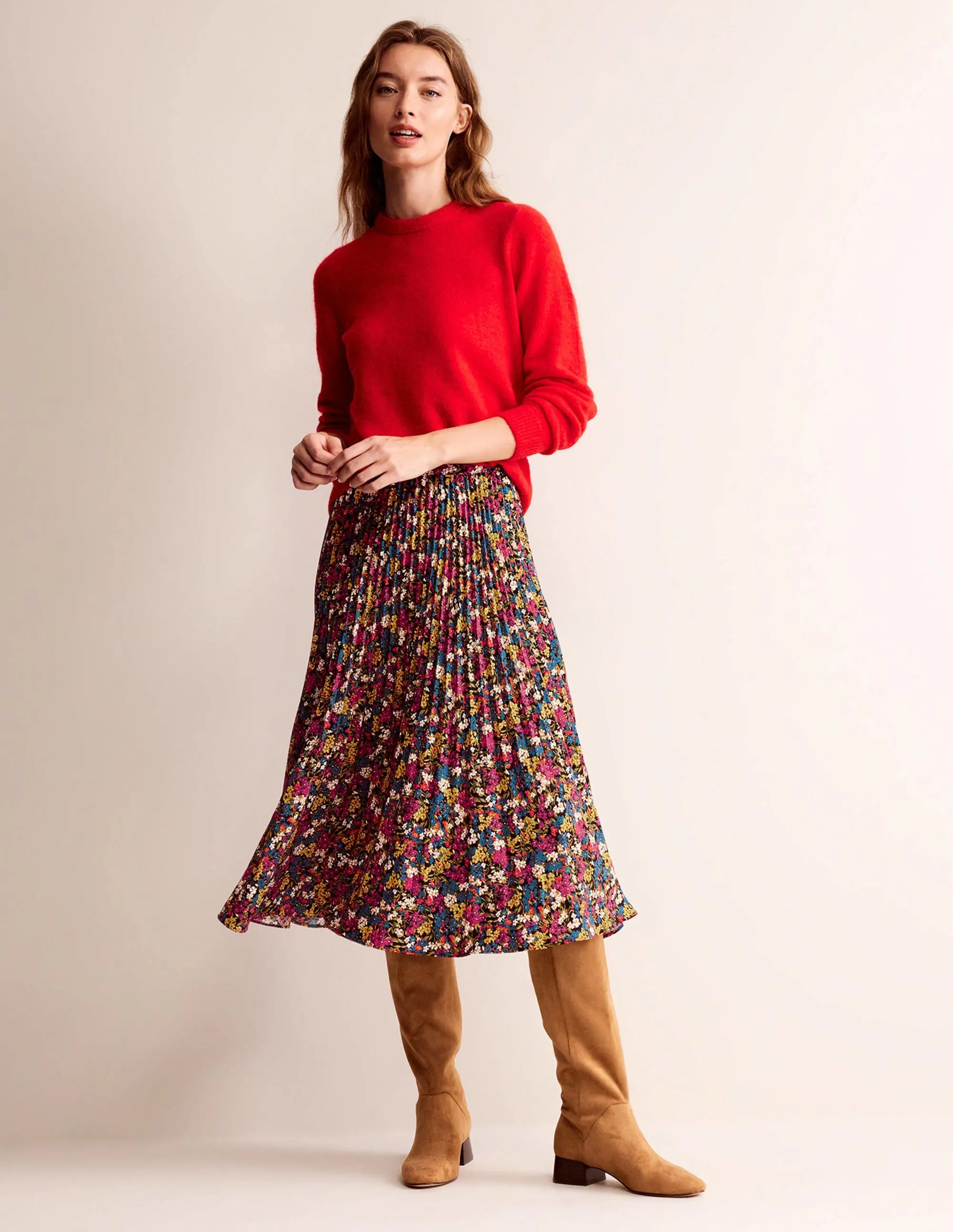 Pleated Midi Skirt-Multi, Botanic Dawn