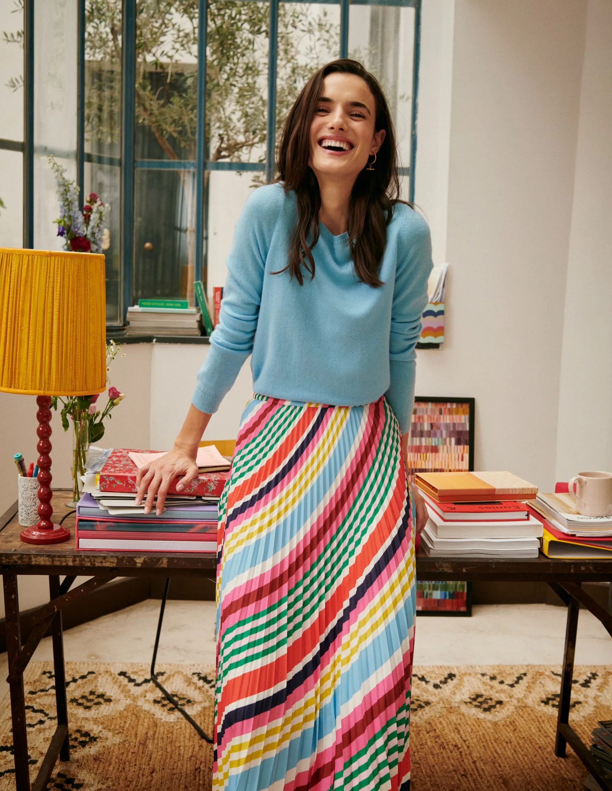 Pleated Midi Skirt-Multi, Botanic Dawn