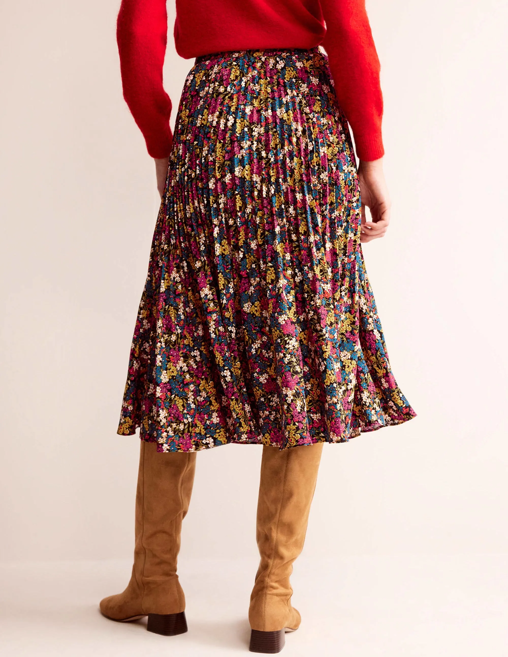 Pleated Midi Skirt-Multi, Botanic Dawn