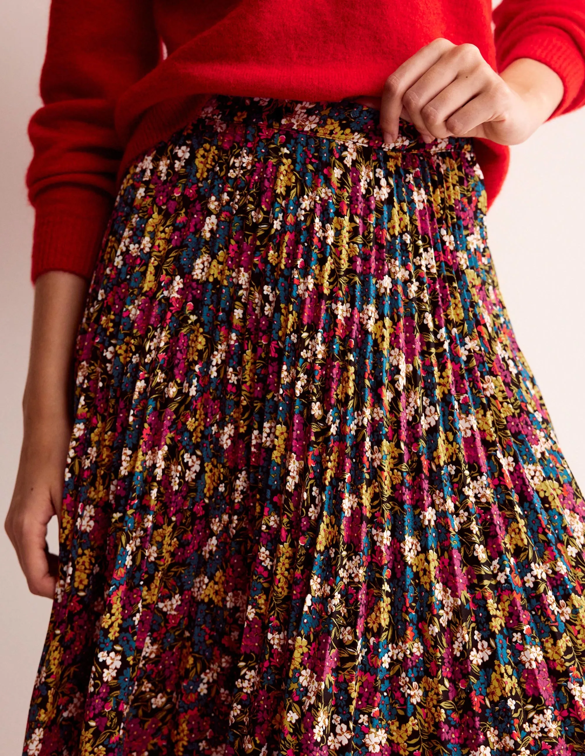 Pleated Midi Skirt-Multi, Botanic Dawn