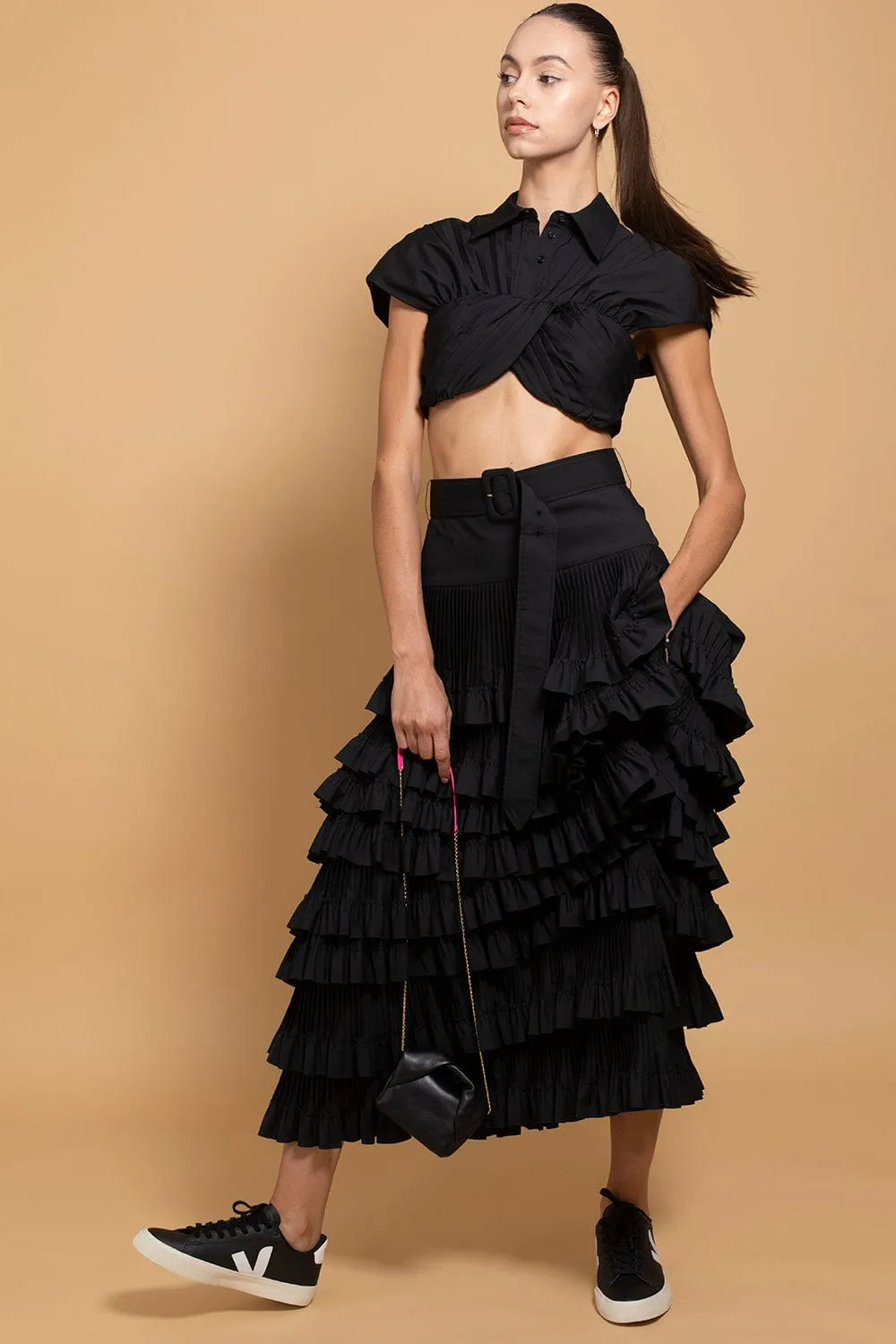 Pleated Ruffle A Line Skirt