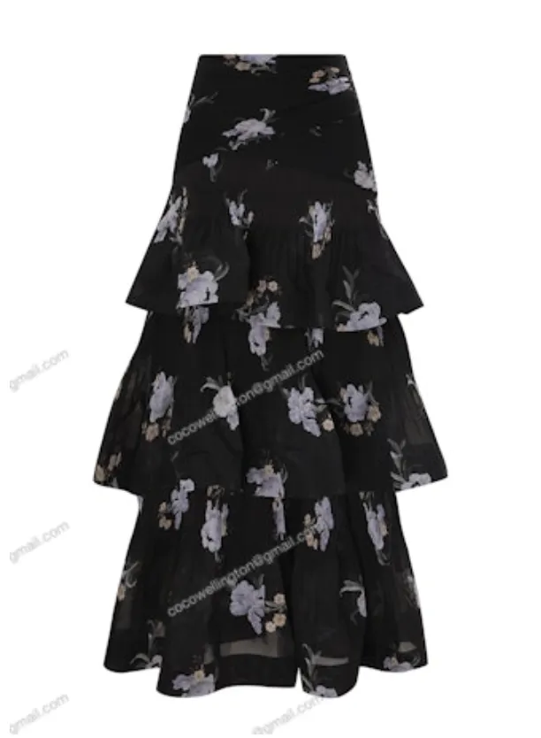 Pleated Tiered Skirt (Black Iris Floral)