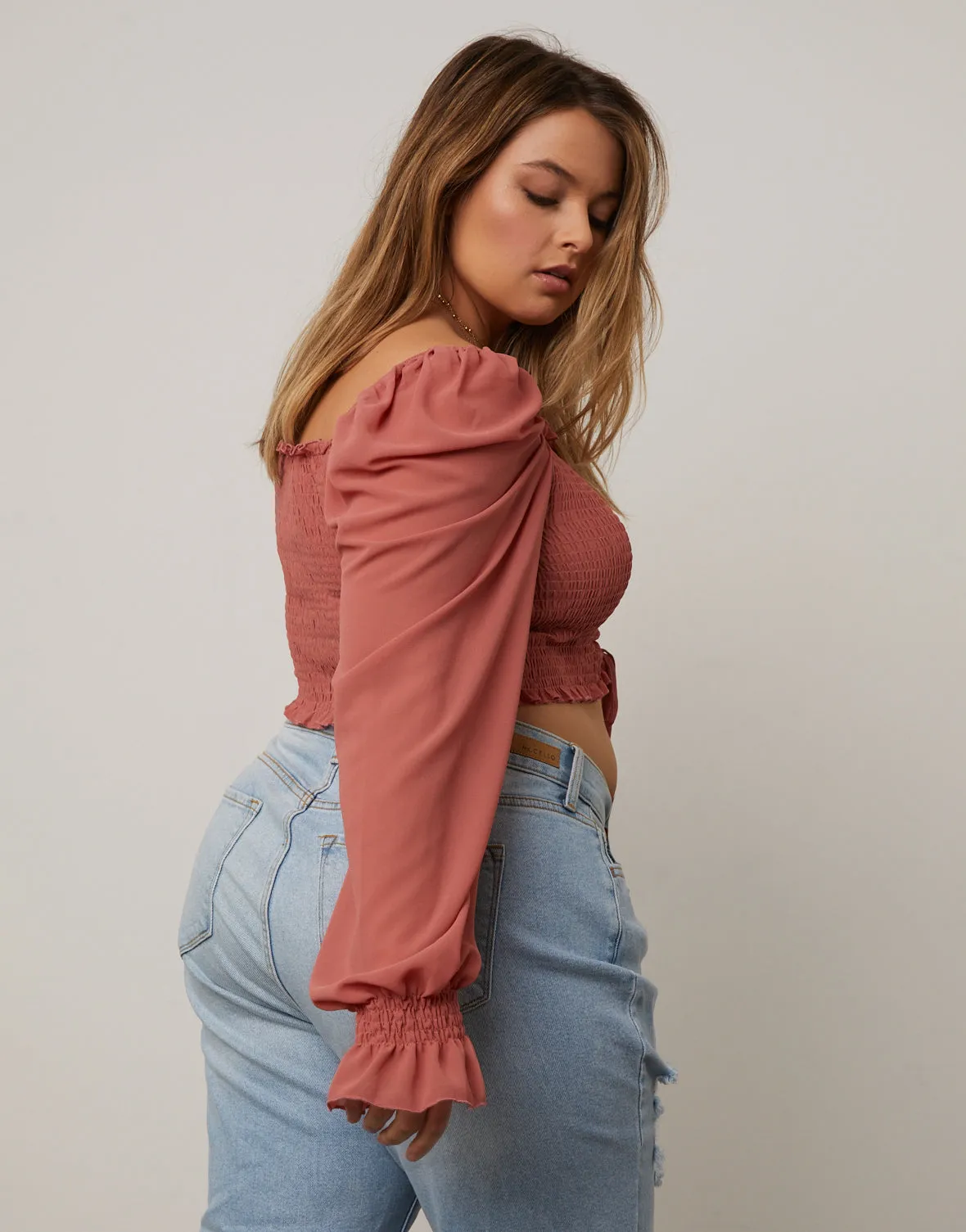 Plus Size Smocked Puff Sleeve Top